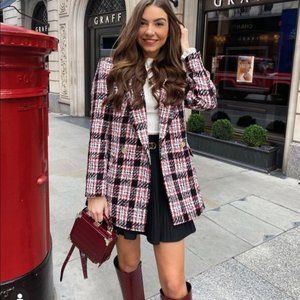 Zara Plaid Double Breasted Blazer